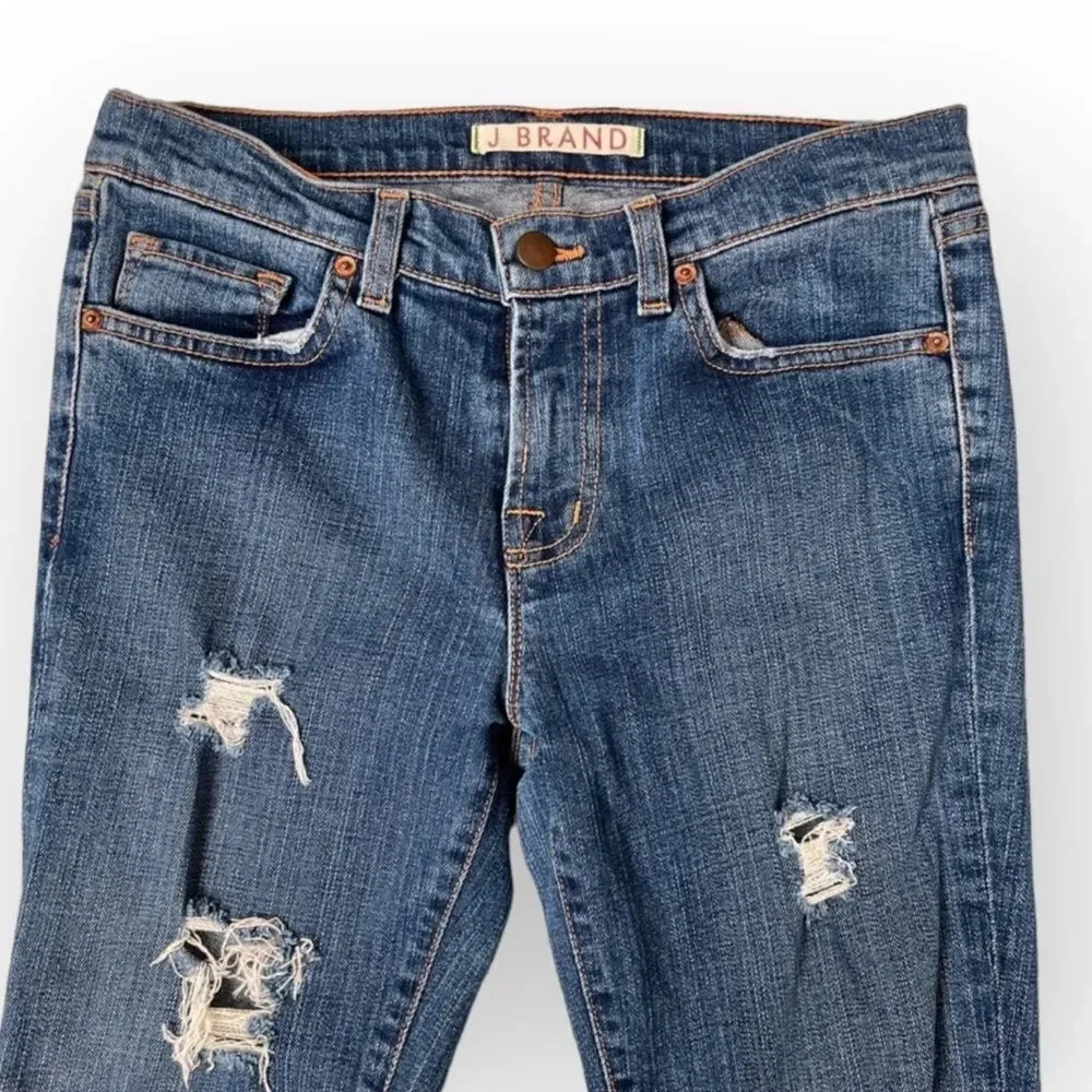 ⭐️J Brand Jeans Ripped Bootcut Medium Wash Size 27 8.5” Rise - Picture 3 of 9